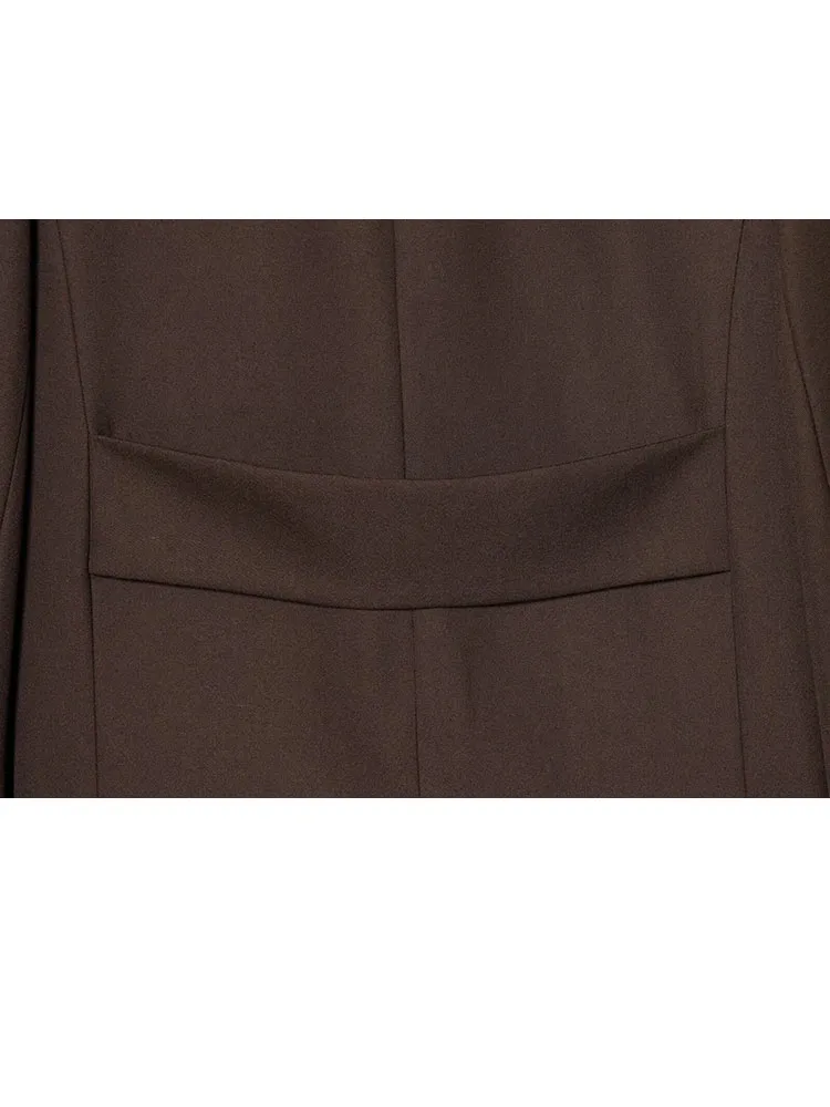 HH سترة نسائية عصرية ذات طية صدر السترة وجيب واحد الصدر مزين بأكمام طويلة + سحاب عالي الخصر طقم تنورة ضيقة واسعة بطيات #5