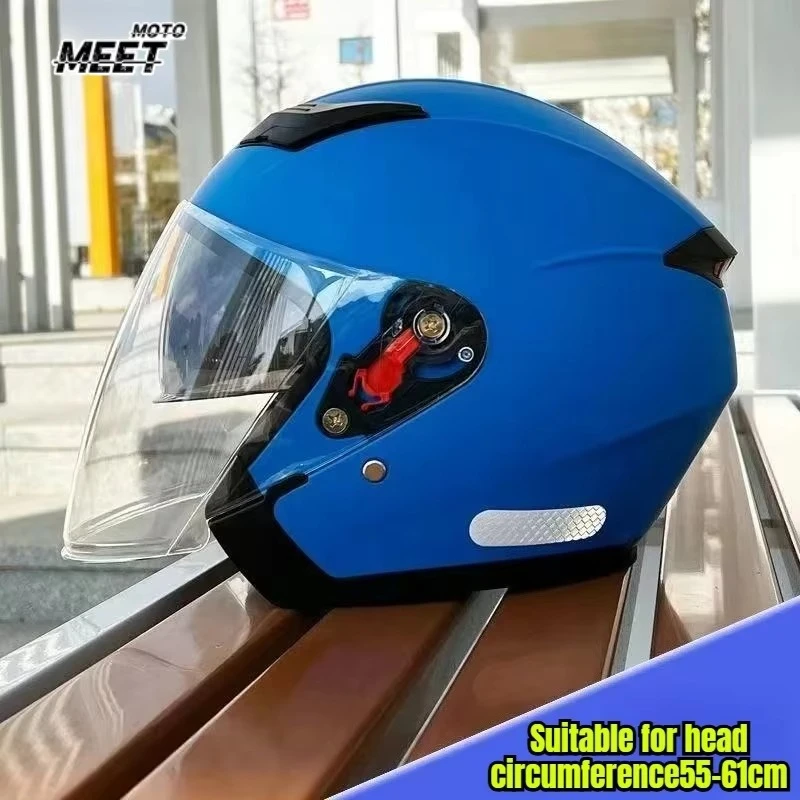 Electric Motorcycle Double Mirror Smart Bluetooth Helmet Four Seasons Unisex Sun Protection Three Quarters Rider Helmet 55-61cm