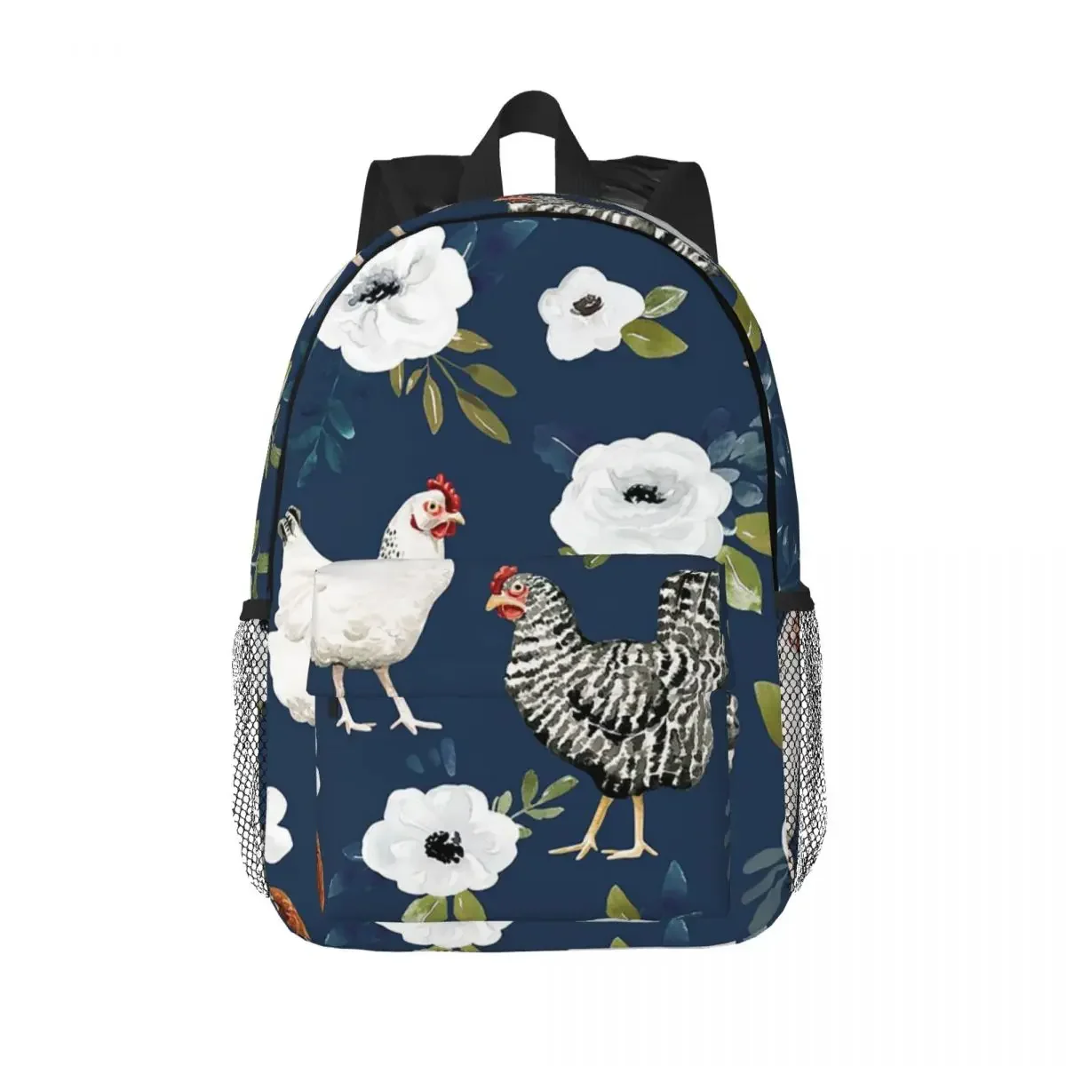 Watercolor Chicken Floral, Farm Animals, Country Chic Chickens Backpacks Teenager Bookbag Students School Rucksack Shoulder Bag