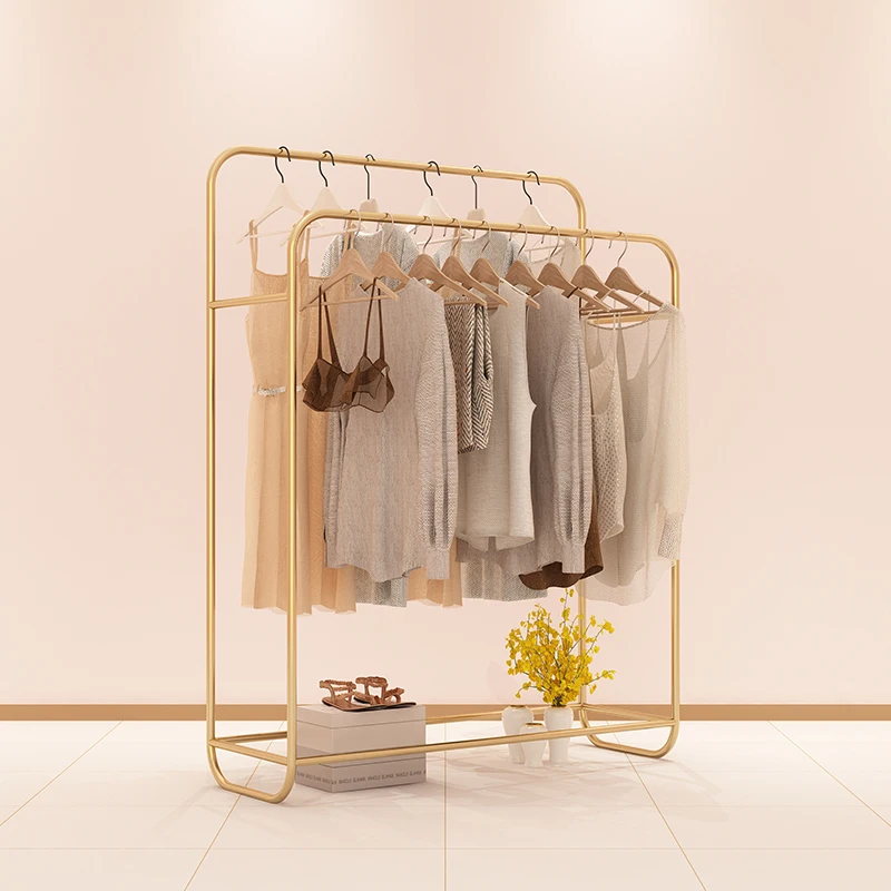 GY Clothing Store Zhongdao Double Row Display Stand Golden Light Luxury Clothes Rack Floor Window Shelf