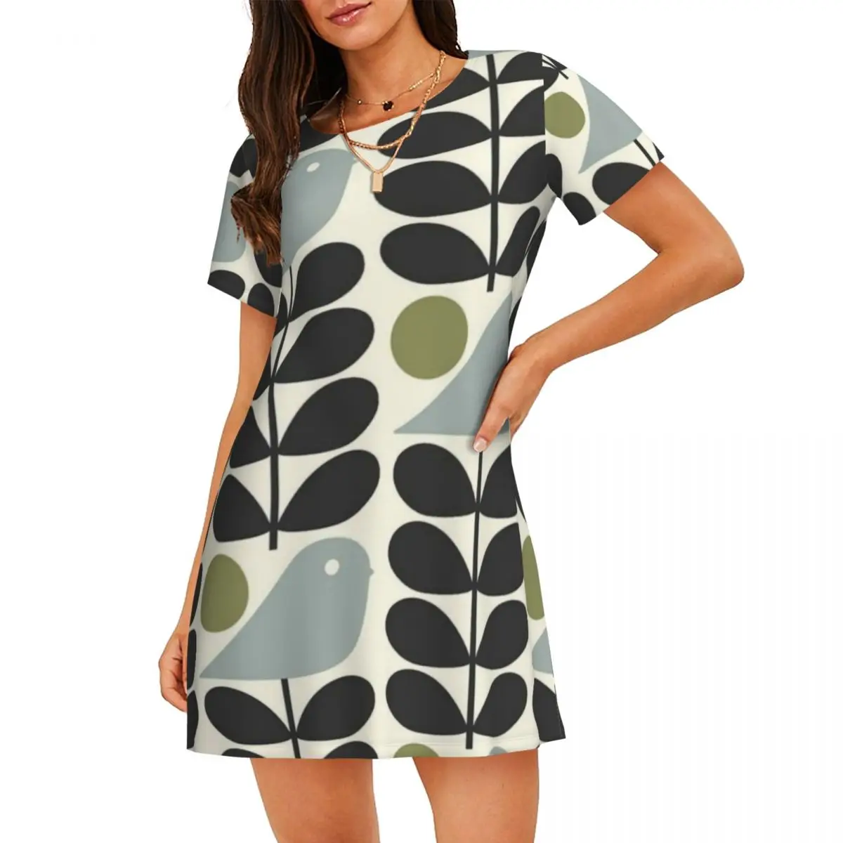 

Custom Bird Orla Kiely Abstract Design Women's Short-Sleeved Nightdress Print Scandinavian Short Sleeve Nightgowns Nightgowns