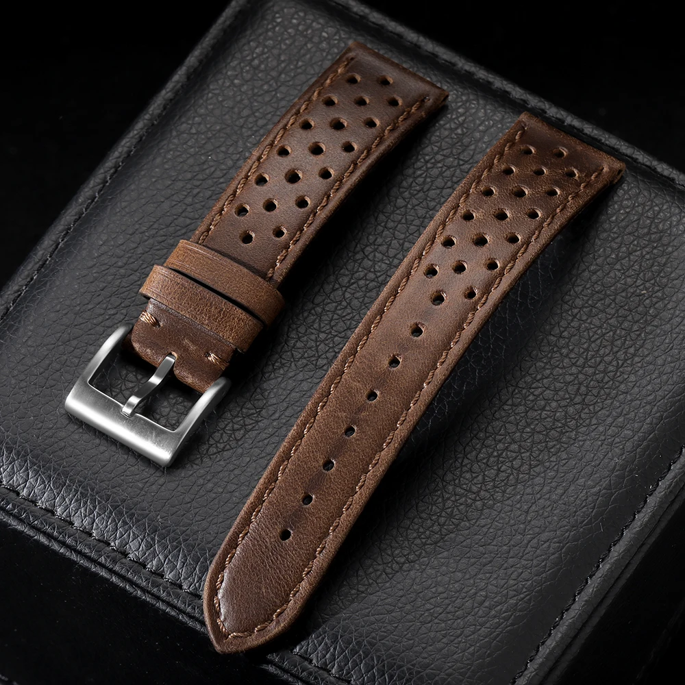 18mm 20mm 22mm Vintage Echtleder-Armband Universelles Rindsleder-Uhrenarmband Poliert & Matt Atmungsaktives Armband Sportgürtel-Accessoire – Detail 21