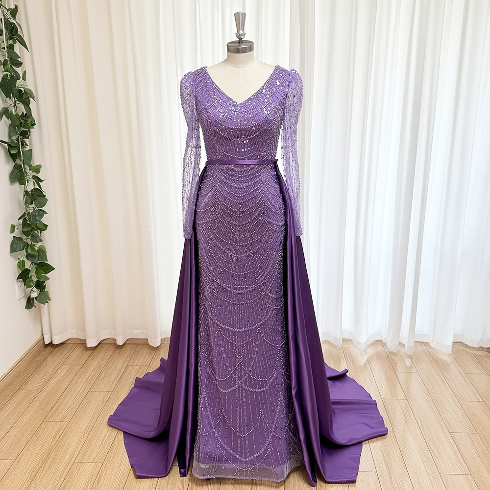 Elegant Wedding Evening Dress for Women 2025 Long Sleeves Mermaid with Detachable Train Sequin Pearls Prom Party Gown Customized image 3