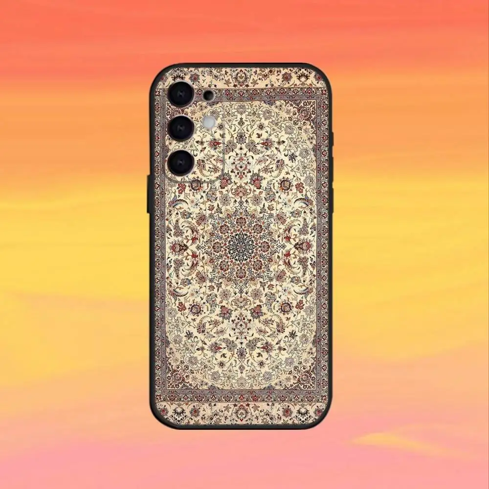 Funda de teléfono Persian Carpet Flora para Samsung S25,S24,S21,S22,S23,S30,Ultra,S20,Plus,Fe,Note,10,9,5G, funda negra
