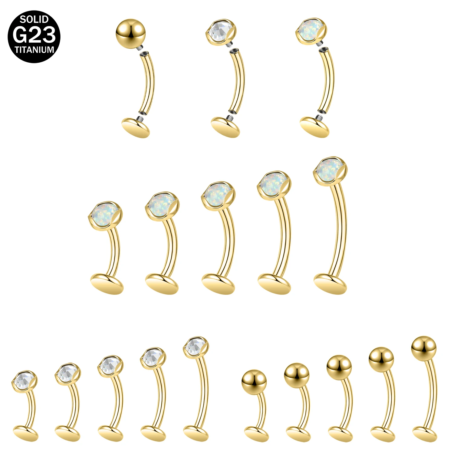 

ZS 1PC 14G G23 Titanium Belly Button Ring White Opal Navel Ring Gold Color Cartilage Earrings Round Piercing 6/8/10/12/14mm
