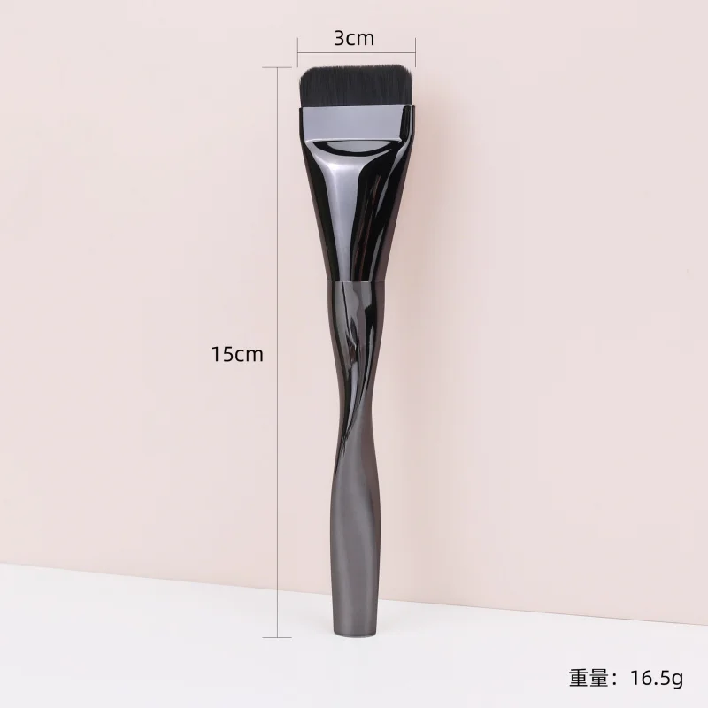 One-Word Brush Flathead Powder Foundation Brush Smear-Proof Makeup Light และ Seamless Base MakeupCPTool ด้ามสับปะรดสีดํา