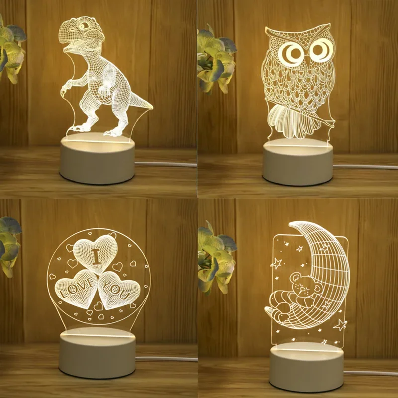 Lámpara Led acrílica 3D de amor romántico para el hogar, luz nocturna para niños, lámpara de mesa, decoración de fiesta de cumpleaños, regalos de Navidad, lámpara de mesita de noche