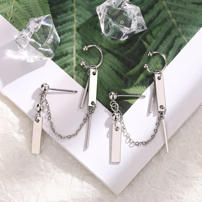

Real 925 Sterling Silver 1 Piece Square Geometric Bead Tassel Stud Earrings for Women Punk Fine Jewelry Minimalist Accessory