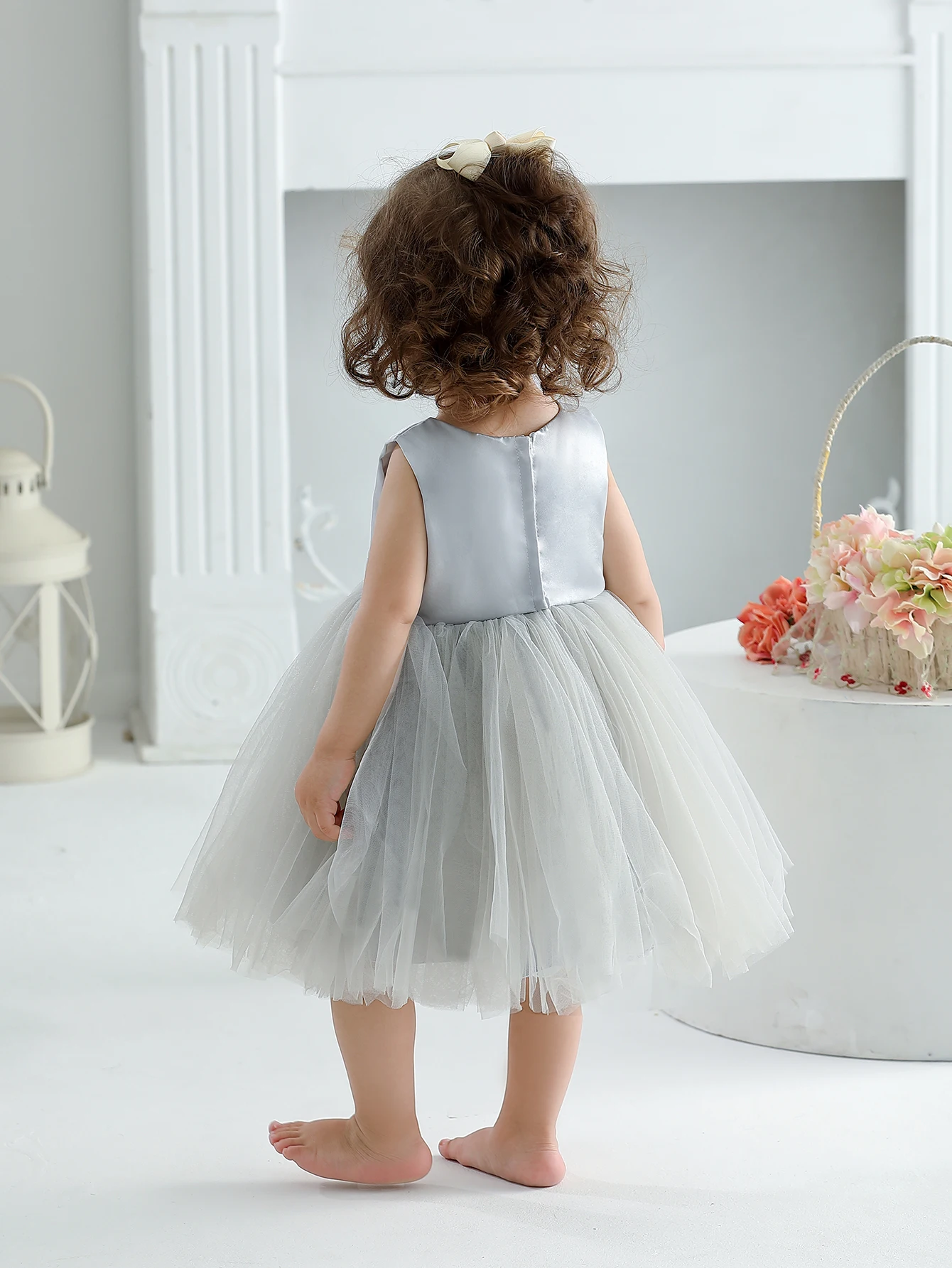 Sleeveless Flower Satin Frock Designs for Baby Girl\'s Birthday Wedding Party Dresses 0-2 Years Old