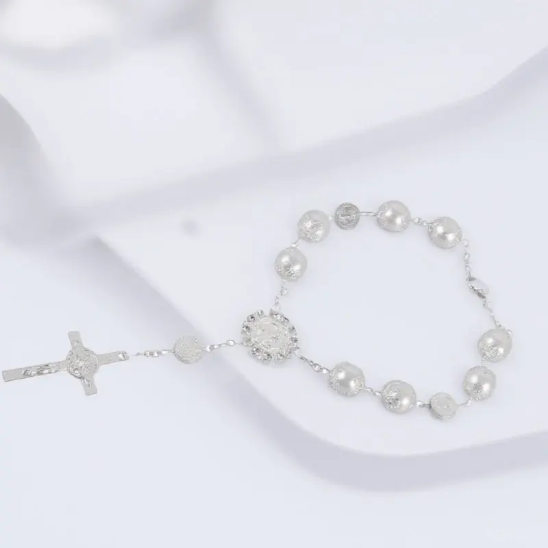 Car Rosary Bracelet Alloy Rearview Mirror Hanging Accessory Unique Cross Pendant Car Decoration Interior Charm Compatible All