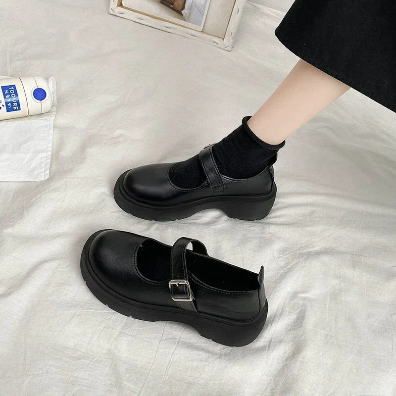 New versatile leather shoes Mary Jane Women Fashion Anti slip footwear Spring Autum Retro Thick Sole ladies Shoes Zapatos Mujer