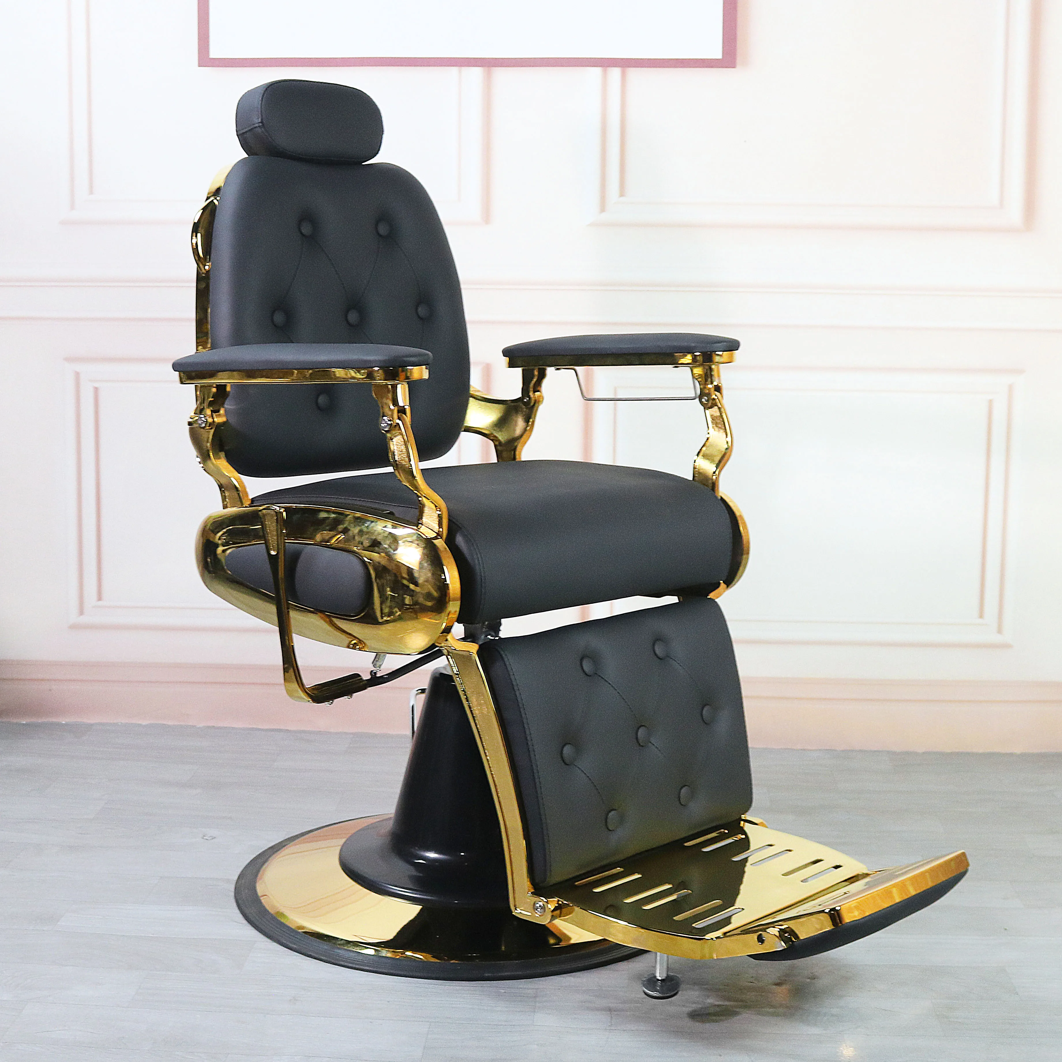 

Retro Haircut Barber Chair Dedicated Folding Down Barber Chair Stainless Steel Lifting Head Silla De Barbero Luxury Furniture