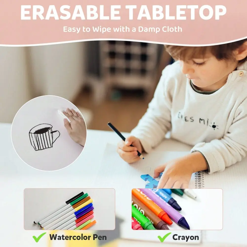 Table And Chairs Set, HeightAdjustable Toddler Table And Chairs Set For Age 38, 31.5Lx23.6W Graffiti Desktop, Kids Activity Tab