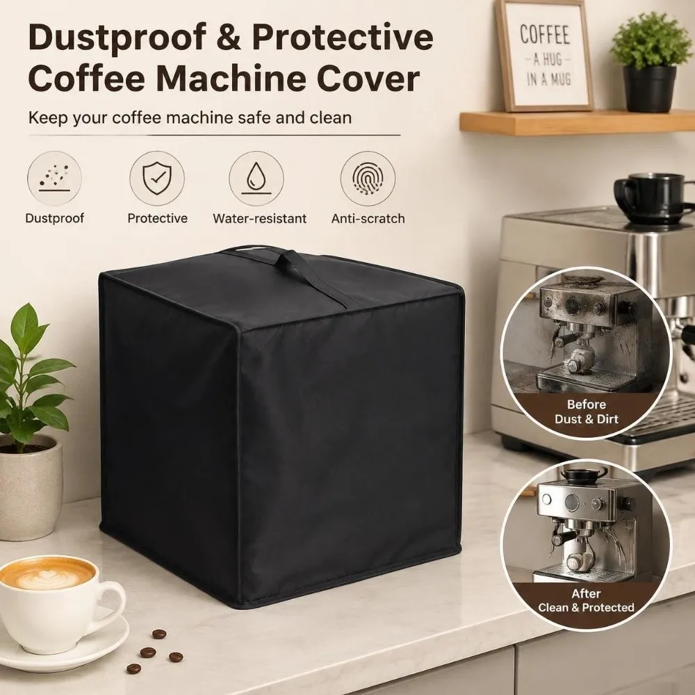 Oxford Fabric Coffee Machine Dust Cover Reusable Black Coffee Maker Cover Full Coverage Espresso Machine Dust Cover