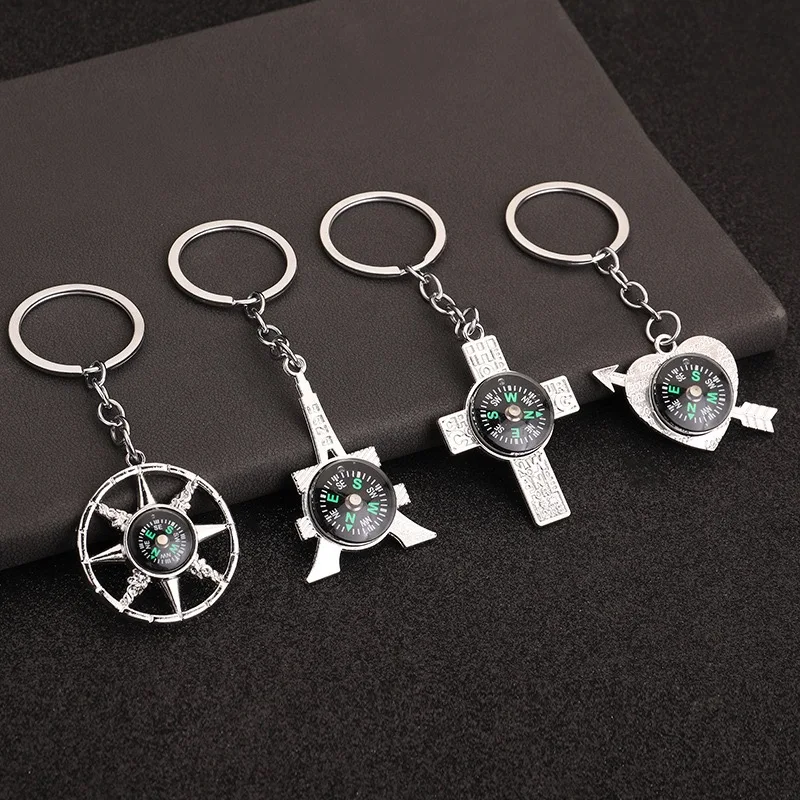 Unique Nautical Compass Keychain Metal Round Buckle Rudder Bottle Opener Iron Tower Keyring Camping Party Casual Bar Decoration view 2