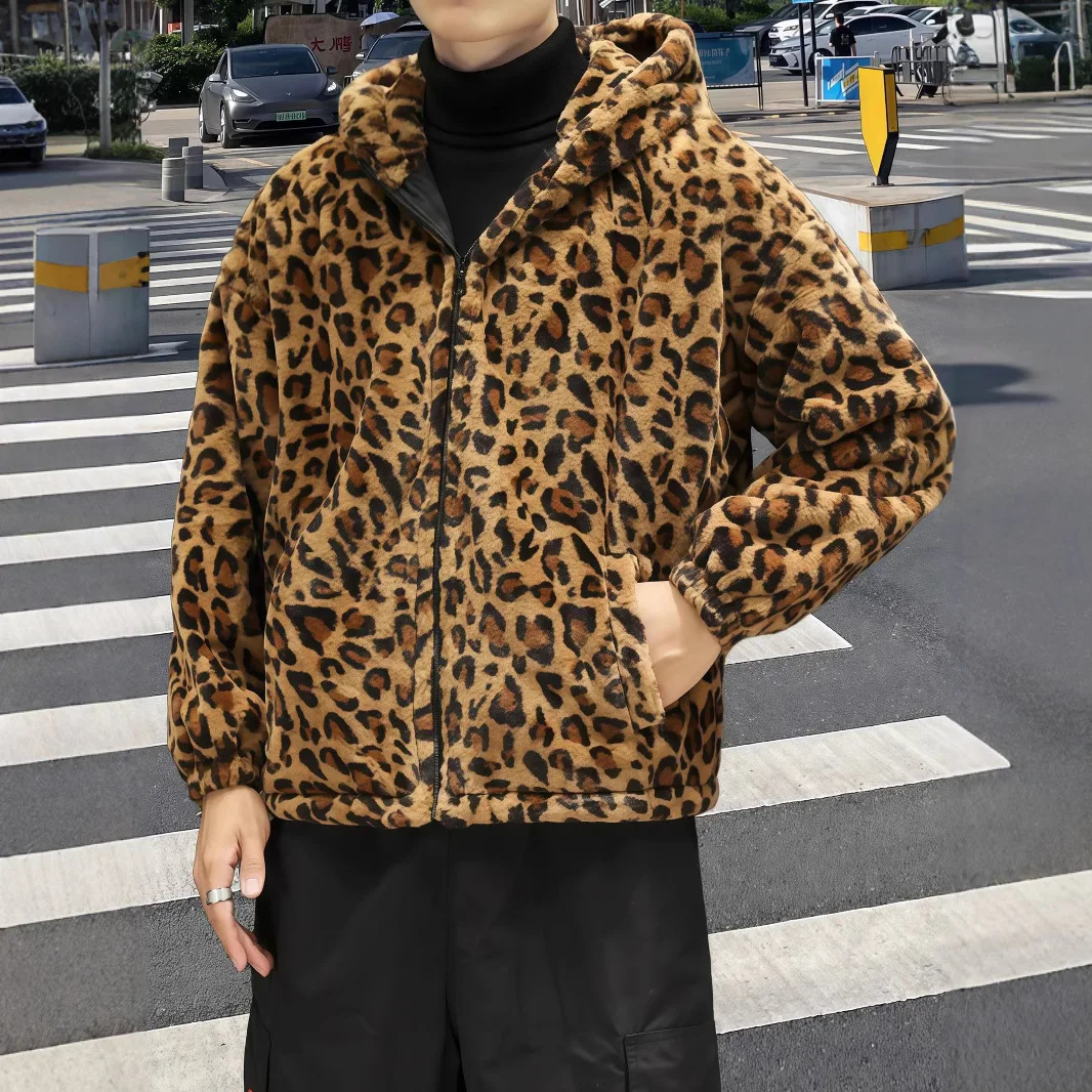 المال القديم الشتاء النساء معطف الفرو البيئي ليوبارد طباعة مقنعين جيوب الإناث ايكو الفراء سترة كول عالية الشارع فرو المنك أبلى لسيدة #5