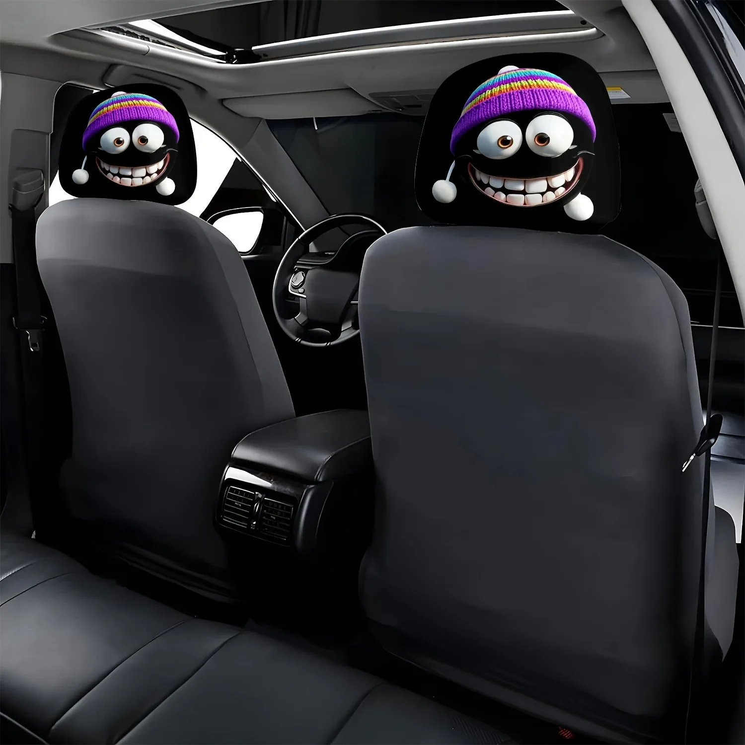 Rainbow Hat Fun Expression Car Headrest Cover, Removable & Washable, Universal Daily Headrest Cover