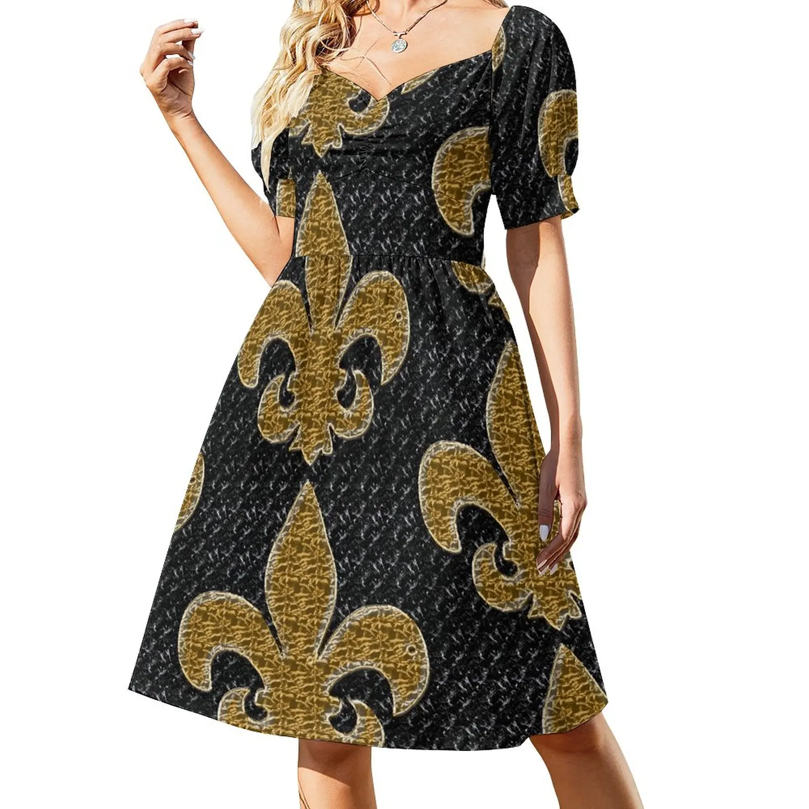 Black and Gold Fleur De Lis Dress women's luxury party dress summer women's suit Dress vintage wedding dresses for woman