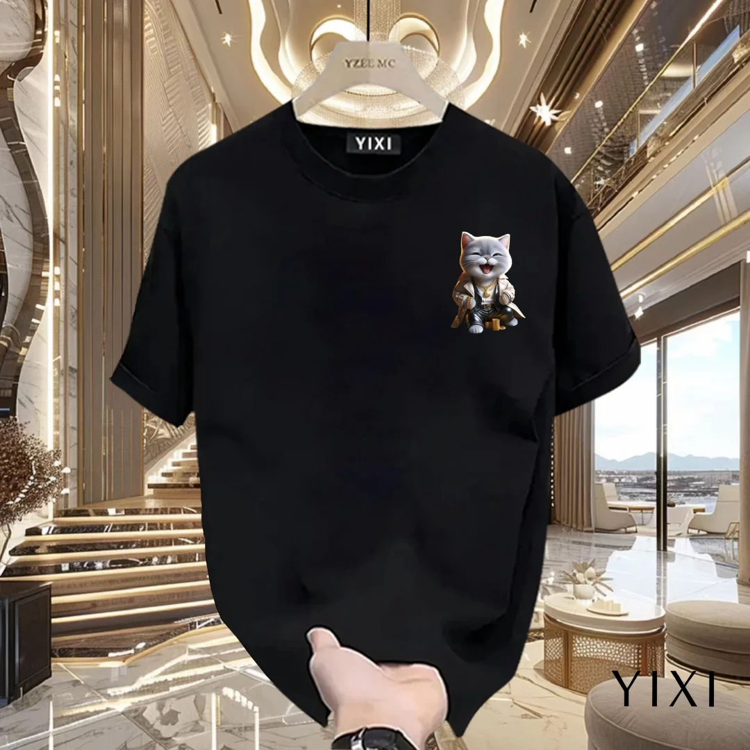 Футболка с рисунком кота в стиле аниме, летняя модная футболка для отдыха, высококачественная универсальная дышащая мужская и женская футболка из чистого хлопка Y2K