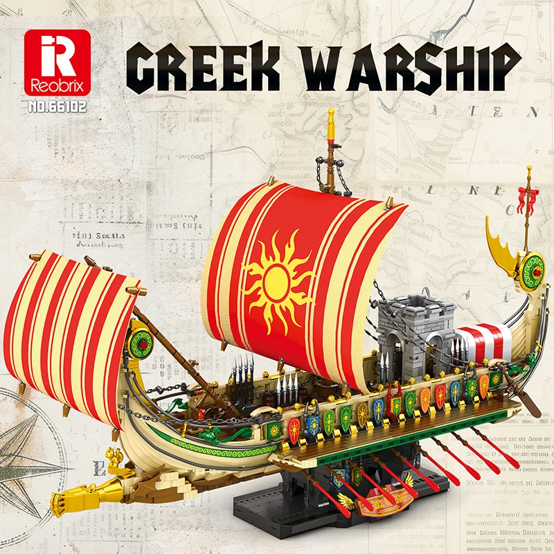 Reobrix 66102 Greek Warship Building Sets for Fun Building Blocks Boat Ship Brick Assembly Puzzle Toy Christmas Gift For Boy Kid