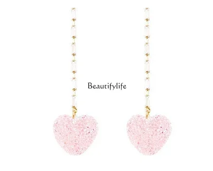 Pink Soft Candy Love Heart Earrings, High-Grade Zircon Tassel Earrings, Light Luxury