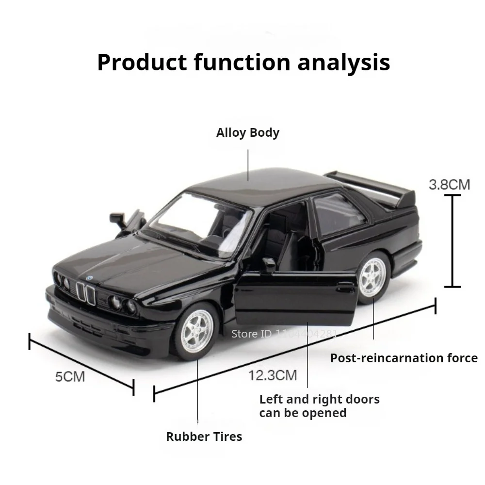 1:36 BMW M3 1987 M4 CSL Miniature Model Alloy Diecast Toys Car Doors Opened Rear Wheel Return Force Vehices Classic Collectibles