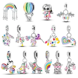 925 Sterling Silver New Product Color Rainbow Balloon Charms Beads fit Charms Bracelets DIY Jewelry For Women