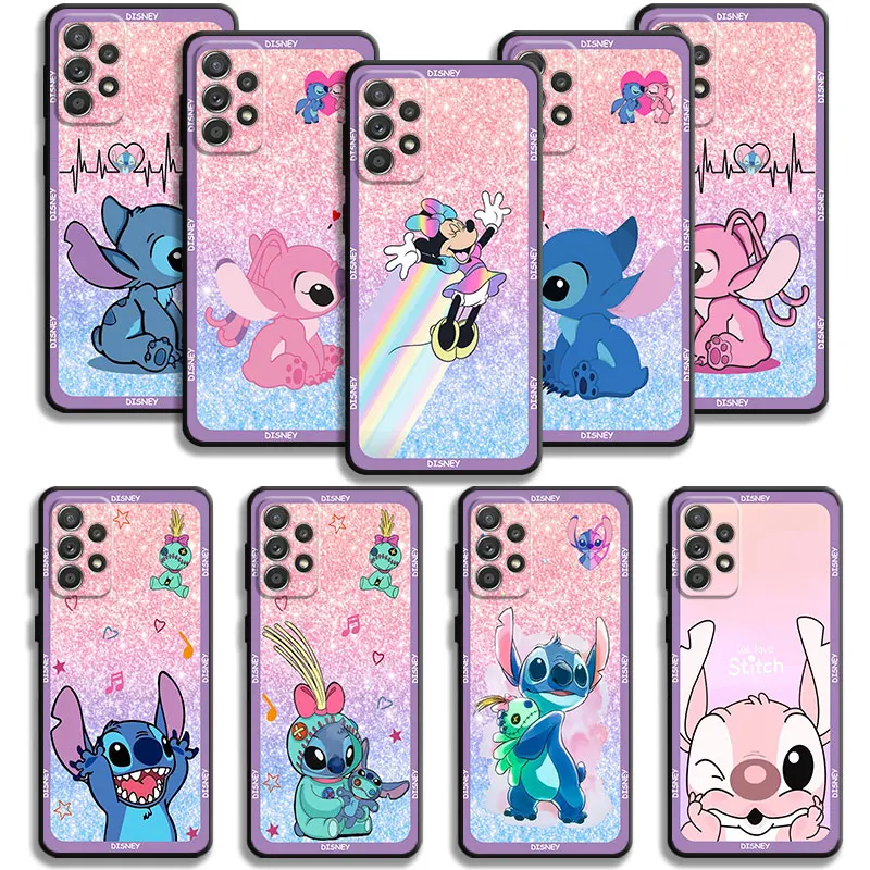 For Samsung Galaxy A21s A02s A03s A12 A02 A51 A71 A14 A31 A01 A72 A52 A42 A32 A22 A52s Bling Rainbow Pink Minnie Stitch Angel