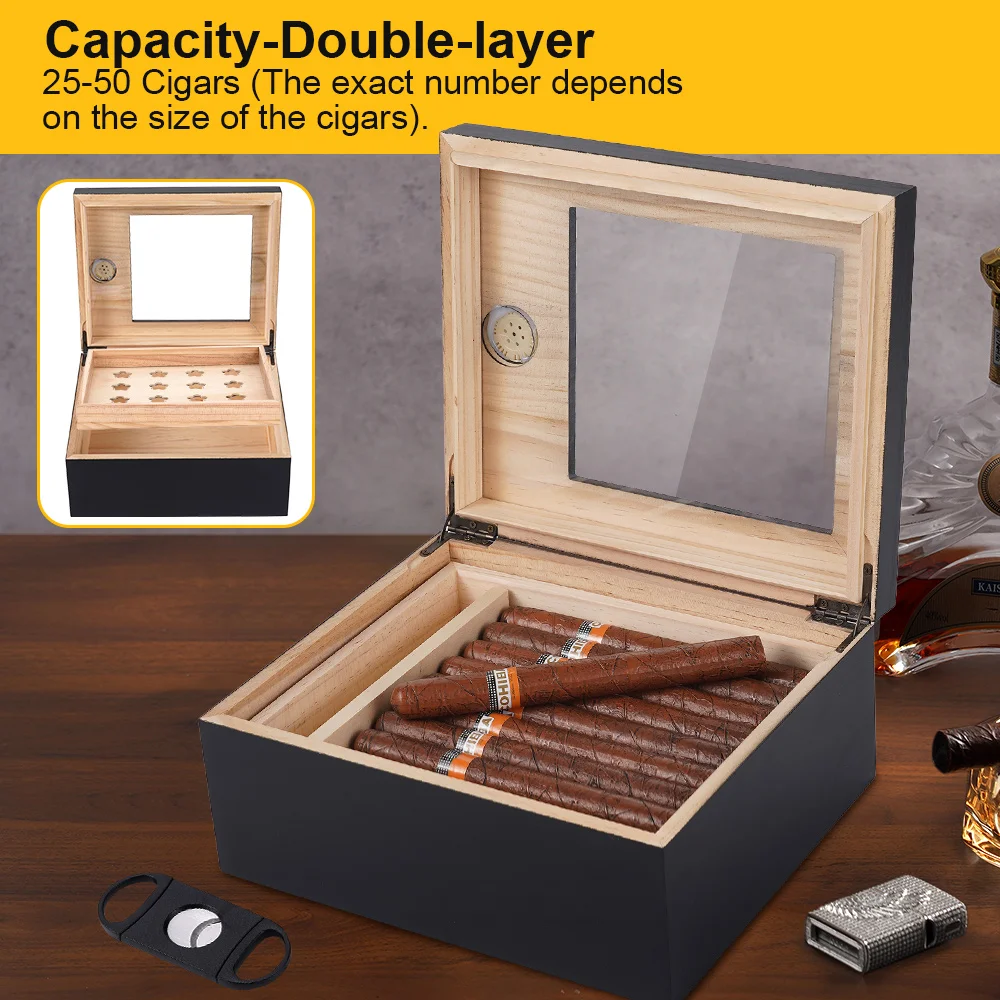 السيجار المرطب صندوق السيجار مع المرطب السيجار مقص الأرز الخشب صندوق السيجار مع مقسم السيجار الهدايا اكسسوارات للرجال #5
