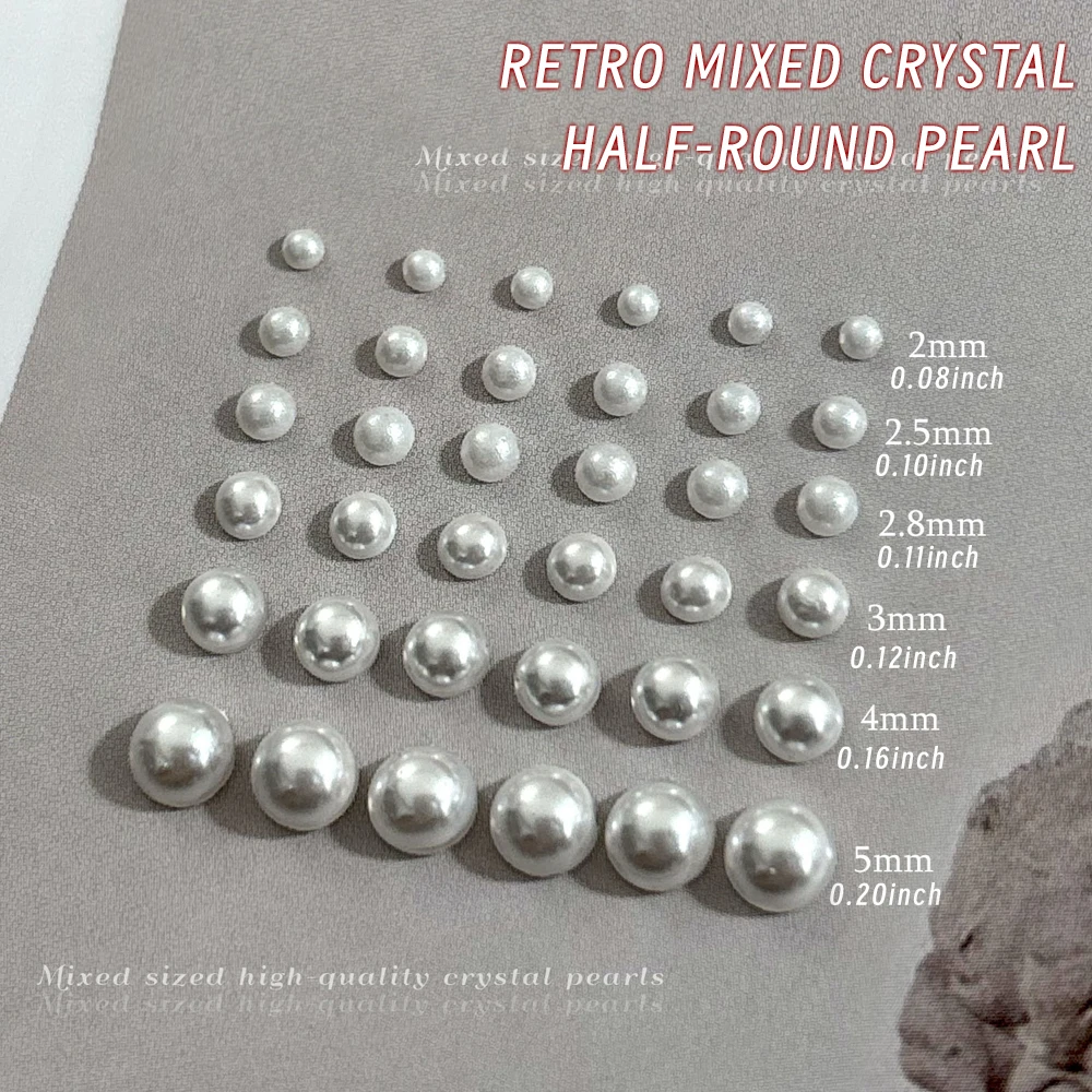 1 Caja de Adornos de Uñas de Perlas de Cristal Blancas Semicirculares, Tamaños Mixtos de 2-5 mm, Decoraciones de Uñas de Perlas de Lujo, Accesorios para Manicura DIY
