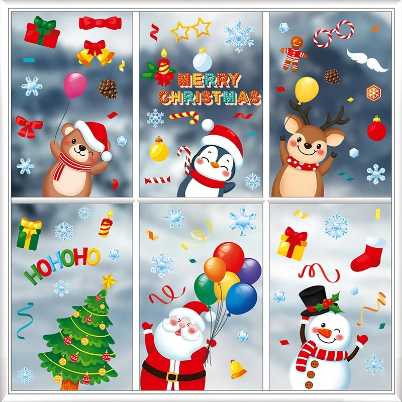Christmas Cartoon Static Stickers Christmas Tree Cute Deer Holiday Bedroom Wall Decoration Window Glass Decor