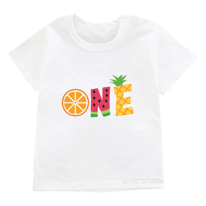 Kids 1-10 Fruit Pineapple Watermelon Orange Letters Graphic Print T-shirts Birthday Girl/Boy Summer Vacation Casual Clothes