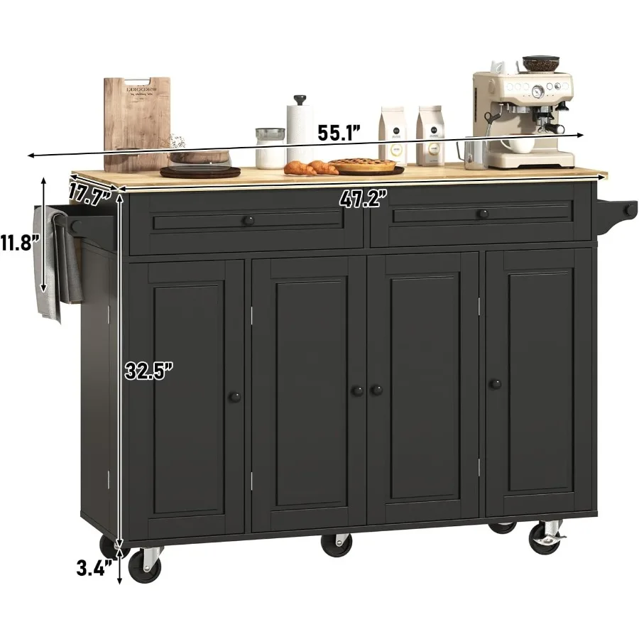Îlot de cuisine roulant 55 W avec chariots de cuisine mobiles à feuilles tombantes sur roulettes avec armoire de rangement, support et tiroir intégrés Ma
