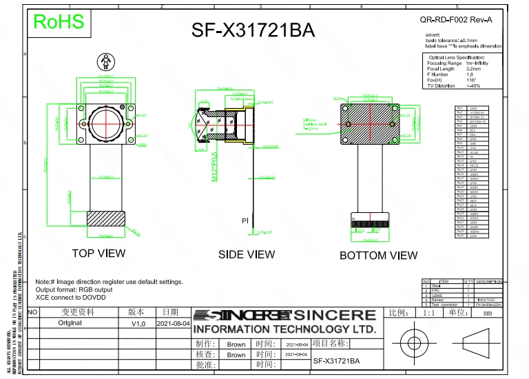GOOD Sincerefirst Ultra Low Light Full HD Starvis Sensor IMX317 8MP mipi camera module