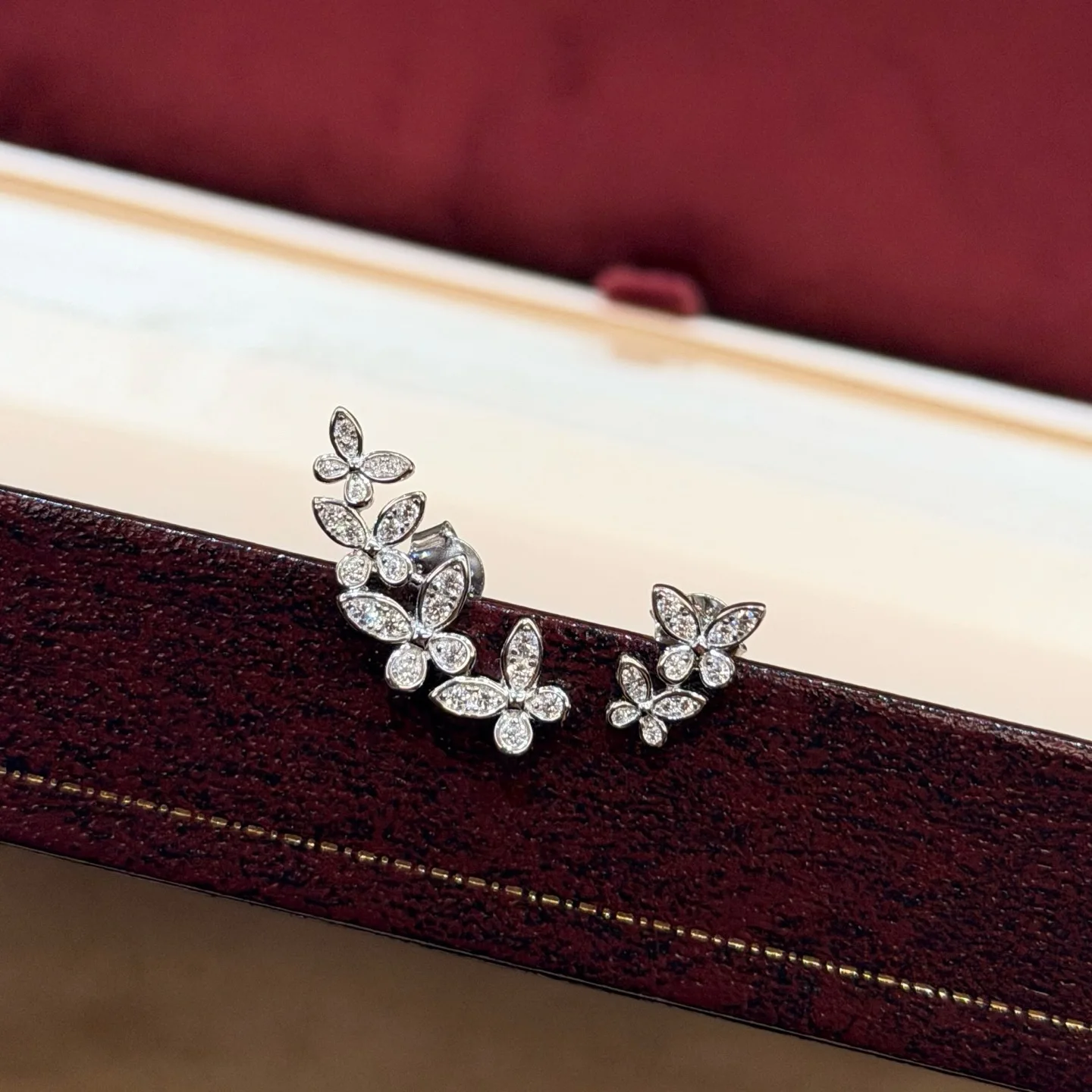 Trendy 925 Sterling Silver Stud Earrings For Women Asymmetric Four Butterfly Climber Clear Accent Stones Luxury Fine Jewelry