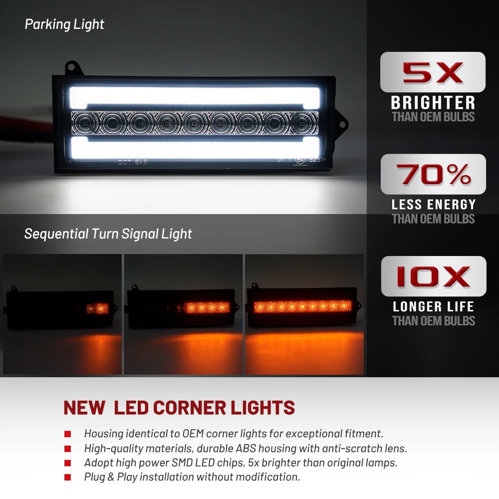 Smoked White LED Driving Light/Amber Sequential Blink LED Front Turn Signal Assy For Jeep 1984-1996 Cherokee XJ 86-92 Comanche
