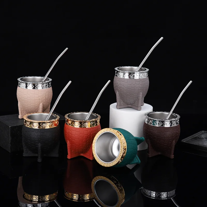 

Двухслойная чашка Mate из нержавеющей стали с соломенной текстурой, чашка из яичной скорлупы, идеально подходит для чая Yerba Mate, чашка Yerba Mate, новинка