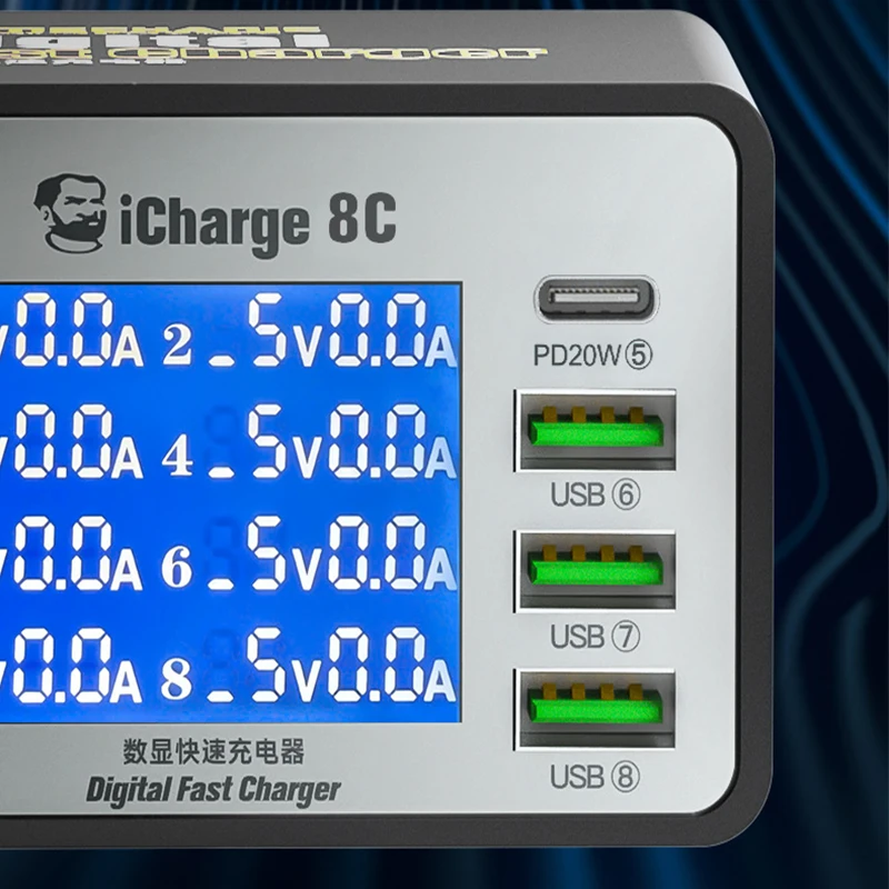 MECHANIC быстрое зарядное устройство ICharge 8A 8C 8 портов для быстрой зарядки Ipad с ЖК-дисплеем, поддержка Dsplay QC 3,0, умная зарядка
