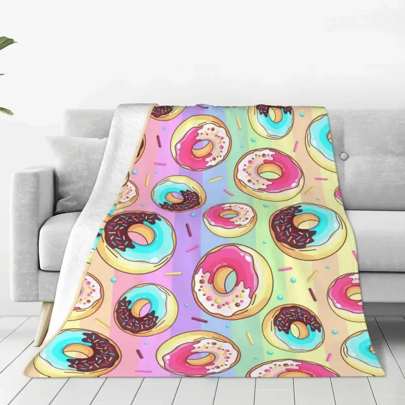 Colorful Sweet Donut Blanket Fleece Textile Decor Junk Fast Food Breathable Throw Blankets for Bedding Couch Plush Thin Quilt