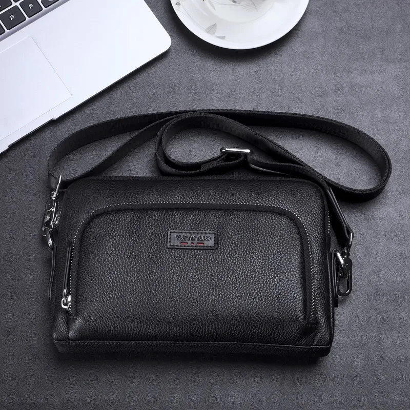 SENOFAN 2024 Shoulder Bag Men Horizontal Korean Real Cow Leather Clutches For Male Brand Wristlet Crossbody Messenger Bags