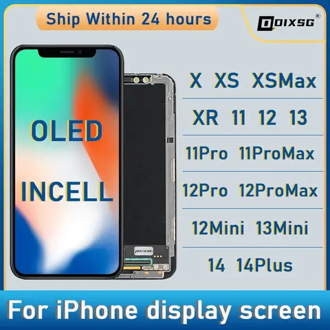 OLED For iPhone X XR XS Max LCD Incell For iPhone 11 12 13 Pro Max 13 Mini 14 Plus 15 Oled LCD Display Screen Digitizer Assembly