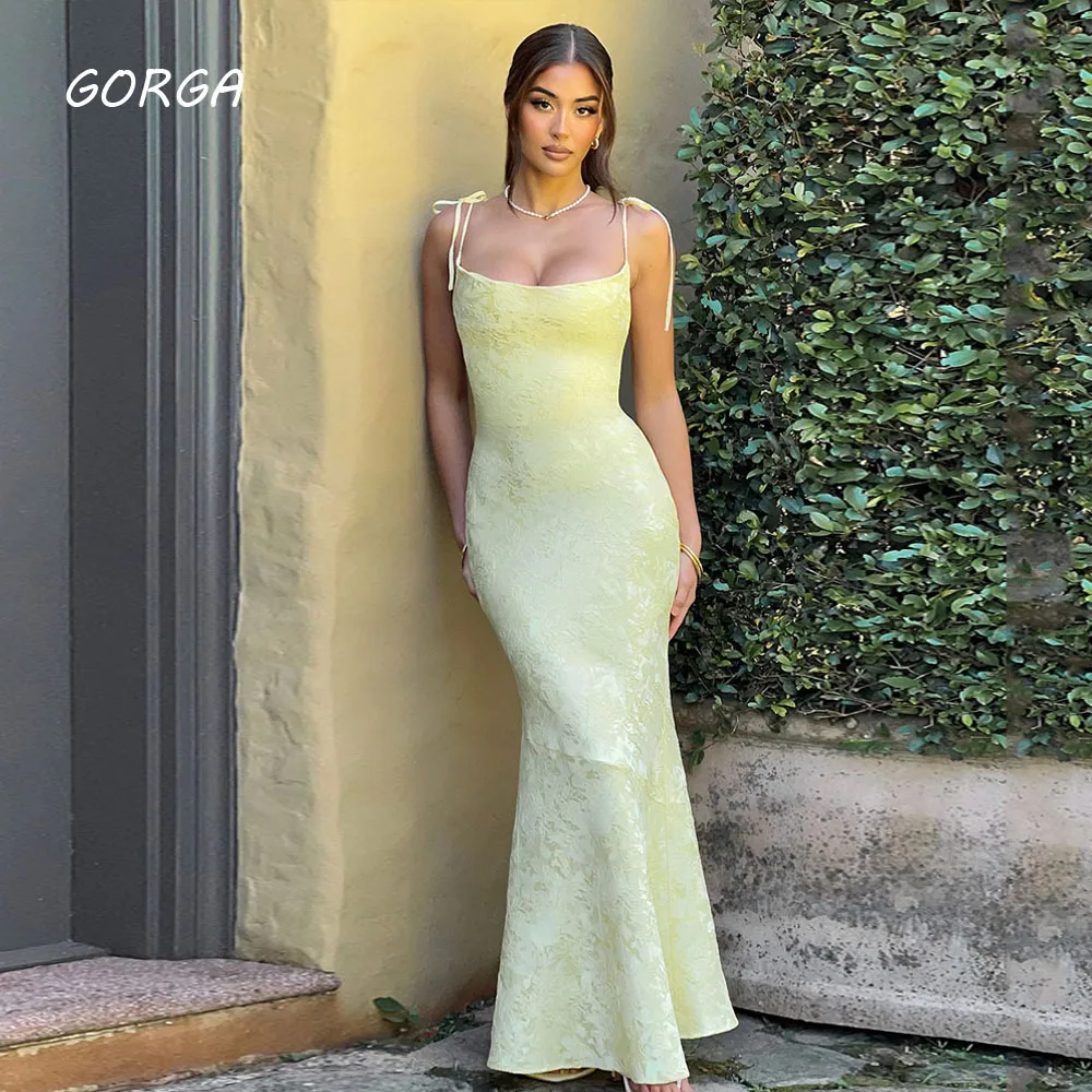 GORGA Sexy O-Neck Long Mermaid 2024 Slim Backless Satin Ocassion Gown Floor-Length Formal Evening Dress Party Dress