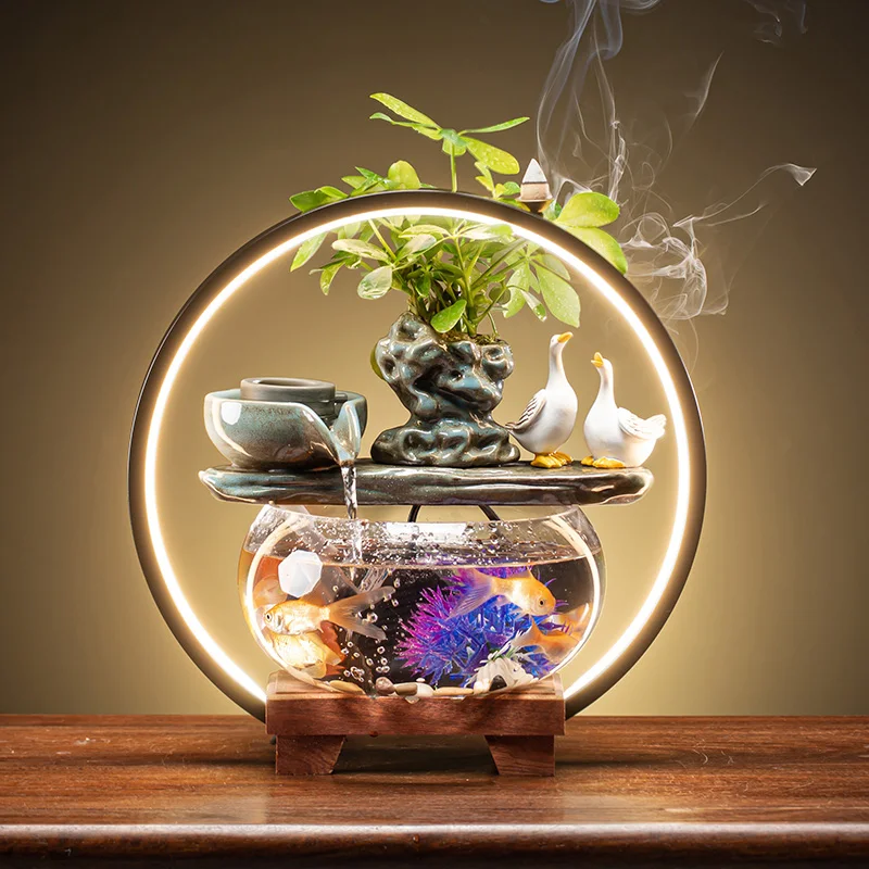 

Creative glass goldfish tank living room desktop circulating water ornaments small household lucky fish tank mini fish basin