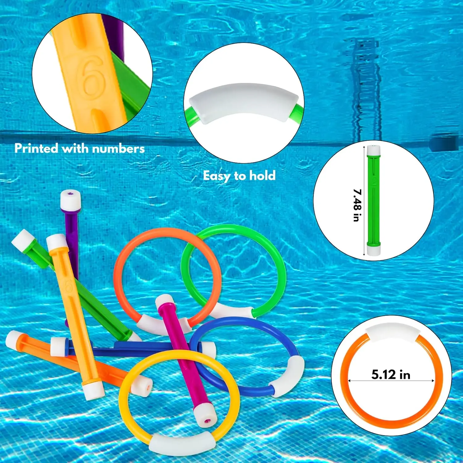 Jouets de piscine pour enfants âgés de 3 à 15 ans – Ensemble de jouets de plongée sous-marine pour jouer aquatique d'été, entraînement à la natation et jeux de piscine amusants