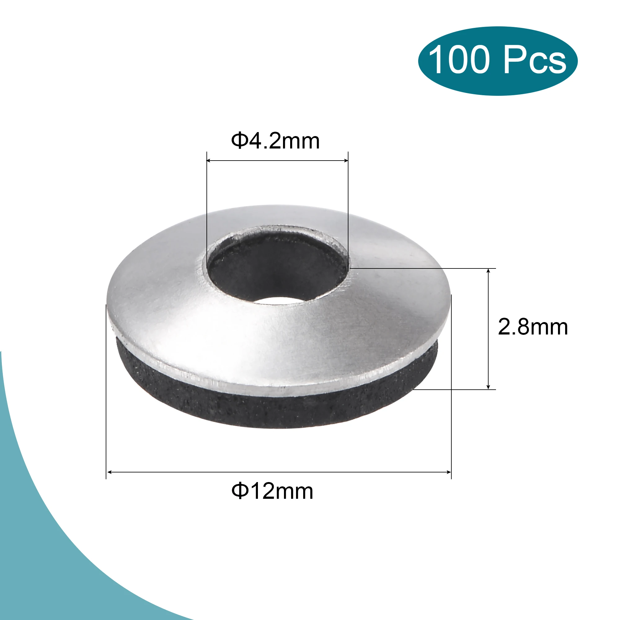 Arandelas de sellado adheridas de 100 piezas, junta de tornillo con respaldo de goma EPDM de acero inoxidable, sirve como cojín que protege las vibraciones