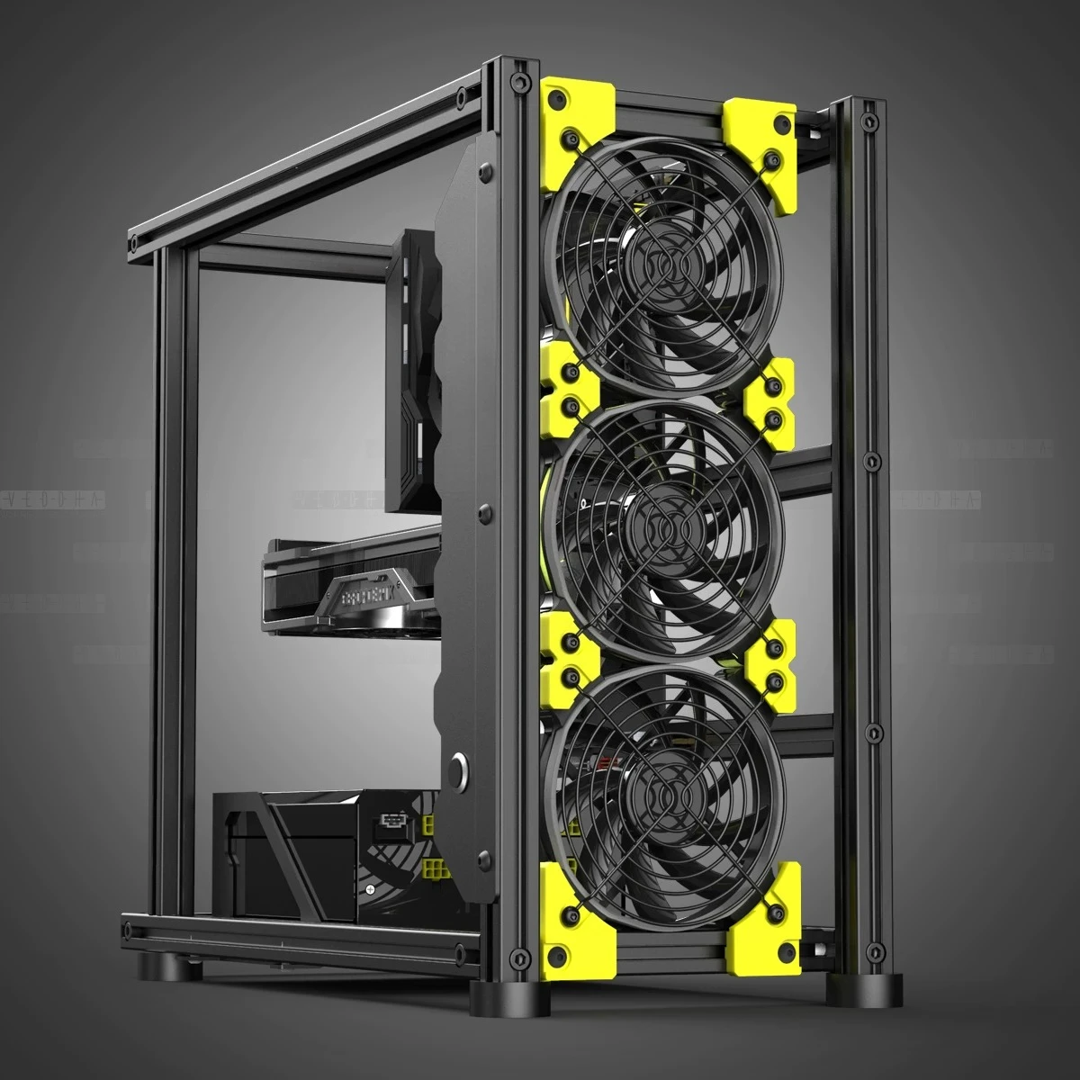 Open Frame All Aluminum ATX Gaming PC Case, Modular Water Cooling DIY Chassis