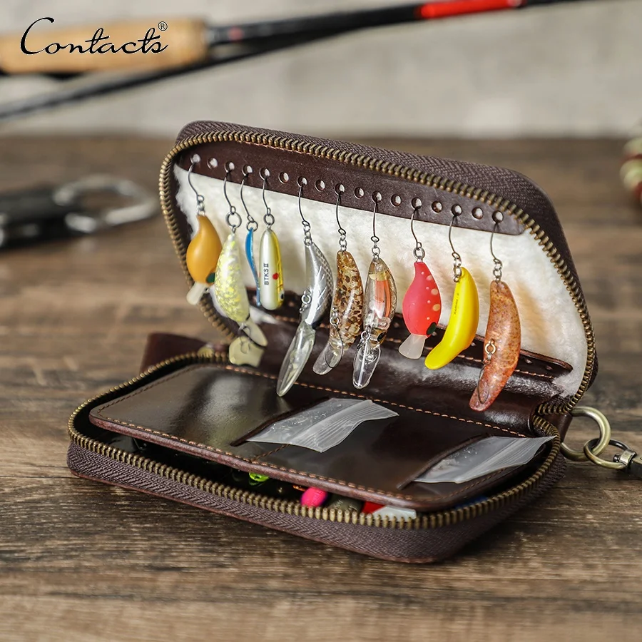 Full Grain Leather Fishing Lures Kits Bait Storage Case Fishing Lure Bag Fishing Tackle Organizer