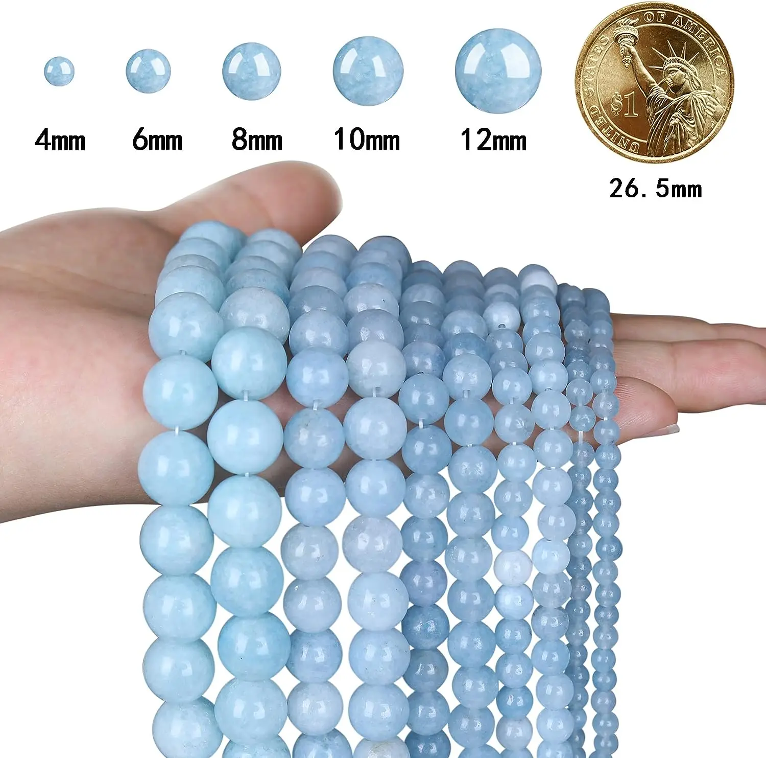 6/8/10mm Natural Stone Beads AAAAA Aquamarine Crystal Gemstone Round Loose Beads For Jewelry Making DIY Charm Bracelet