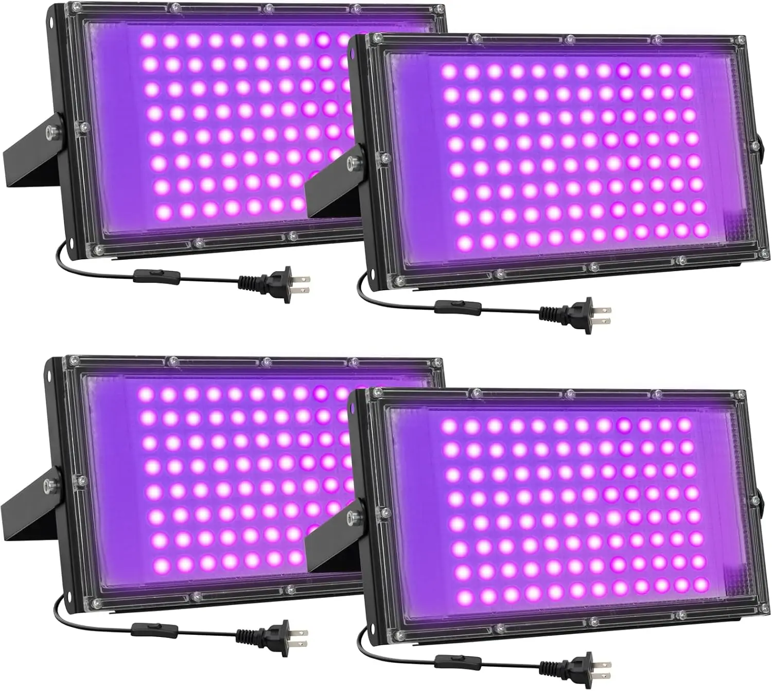 

100W LED Black Lights for Glow Party, Halloween Decor - UV Floodlight 395nm Spotlight (4 Pack)