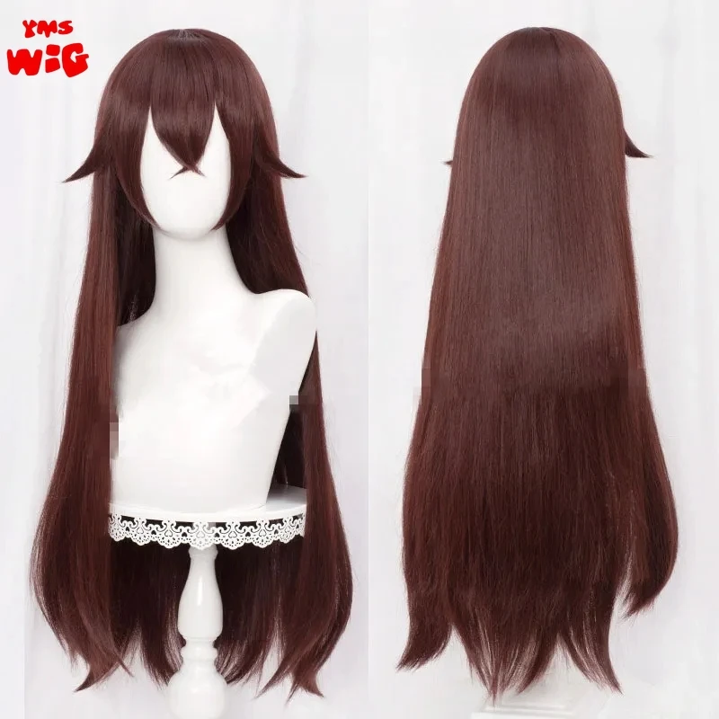 Genshin Wig Cosplay Impact Amber, Wig permainan Cosplay panjang cokelat lurus dengan poni rambut sintetis tahan panas